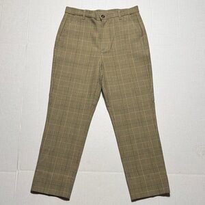 GANNI Women's Plaid Brown Tan Dress Pants Fitted‎ Zipper Fly Viscose Size 34